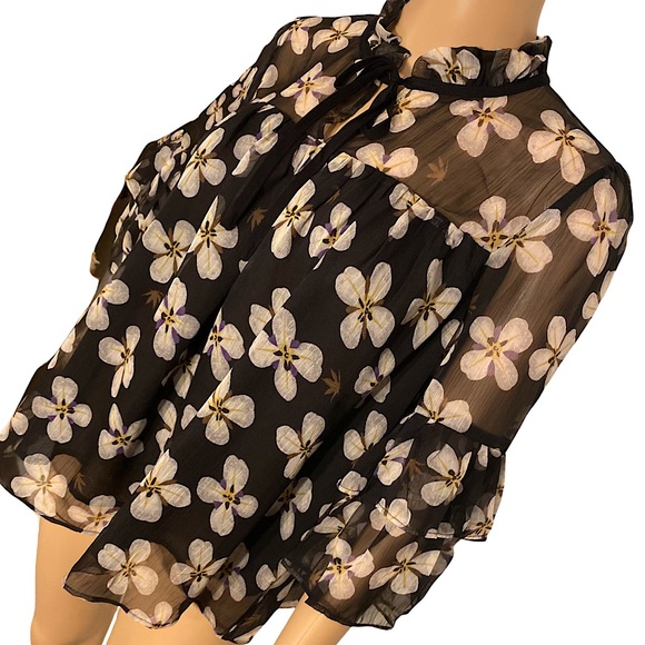 GLAM LOS ANGELES  | SHEER FLORAL BOHO RUFFLE SLEEVE BLOUSE - Picture 2 of 15